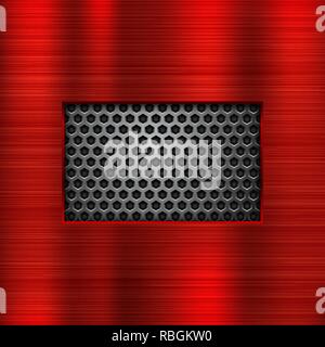 Red metal background with perforated window Stock Vector