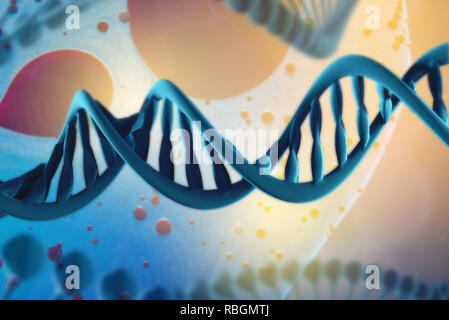 3d Illustration of DNA molecule. The helical molecule of a nucleotide in the environment of the organism. The concept of the discovery of genetically  Stock Photo