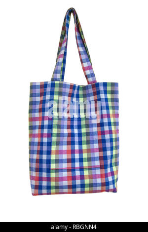 Plaid fabric bag isolate on white background with clipping path. Stock Photo