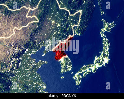North Korea from space on planet Earth at night with visible country ...