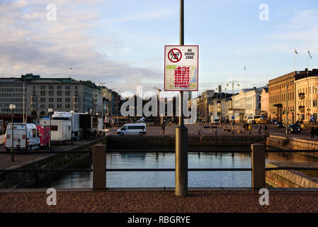 No Drone Zone sign in center of Helsinki, Finland Stock Photo