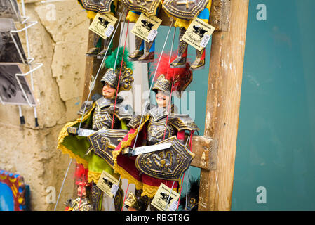 Original Pupo Siciliano (Sicilian puppets, Italy). The Sicilian puppets theatre is UNESCO Heritage. Stock Photo