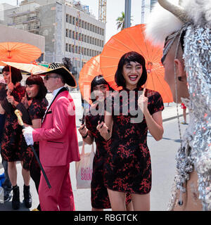 TEL AVIV, ISRAEL - JUNE 9, 2018: A man dressed in drag marches in the Gay Parade in Tel Aviv, Israel in 2018. Stock Photo