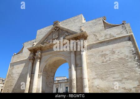 Lecce, Italy - city in Salento peninsula. Porta Napoli Triumphal Arch. Stock Photo