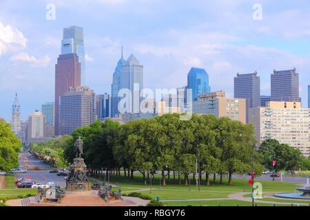 Philadelphia, Pennsylvania in the United States. City skyline with Benjamin Franklin parkway. Stock Photo