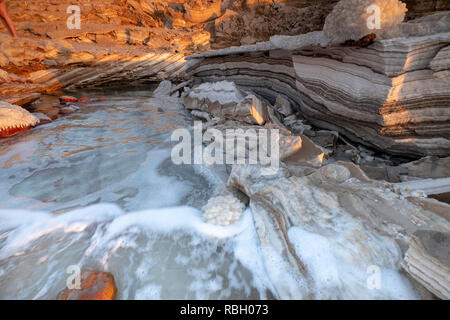 Israel, Sodom, near the southern part of the Dead Sea, Sandstone ravine the marl stone strata is visible Stock Photo