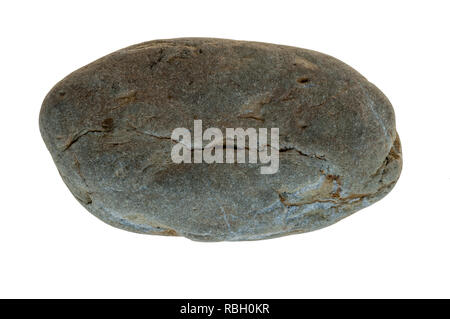 Single grey pebble isolated on white Stock Photo