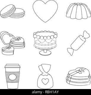 9 line art black and white romantic food elements Stock Vector