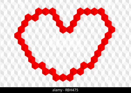 Red shape heart on cube pattern background,illustration picture Stock Photo
