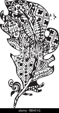 Illustration with stylized feathers with doodle patterns. Stock Vector