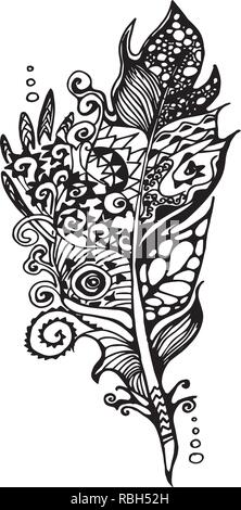 Illustration with stylized feathers with doodle patterns. Stock Vector