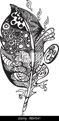 Illustration with stylized feathers with doodle patterns. Stock Vector