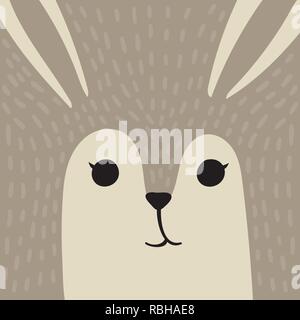 Cute hare cartoon animal rabbit portrait with smiling face brown animal head card with copy space vector illustration Stock Vector