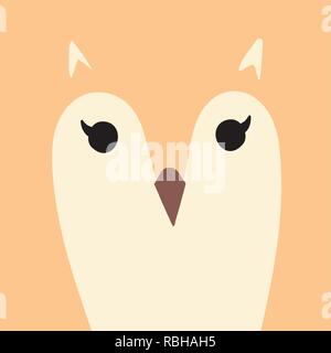Cute orange owl cartoon animal portrait face bird head card with copy space vector illustration Stock Vector