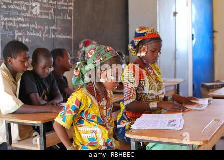 Fulani children in a rural classroom in Niger, West Africa Stock Photo