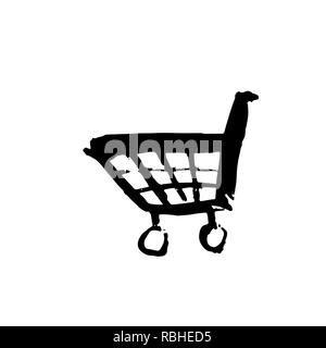 Shopping cart grunge icon. Handdrawn vector illustration. Stock Vector