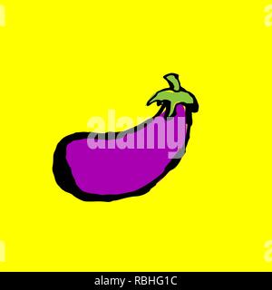 Eggplant grunge icon. Vector hand drawn illustration. Stock Vector