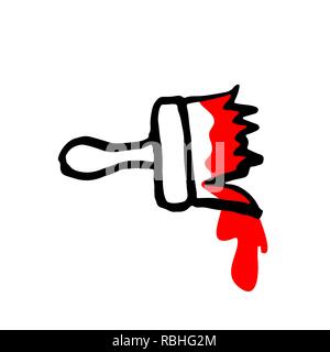 Brush with red paint grunge icon. Dry brush ink vector. Stock Vector