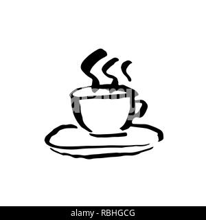 Hot coffee grunge icon. Vector ink brush illustration. Stock Vector