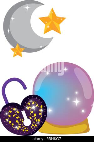 crystal ball and padlock with heart shape in the night Stock Vector