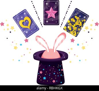 divination cards with ears rabbit in hat Stock Vector