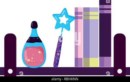 shelving with magic set items Stock Vector