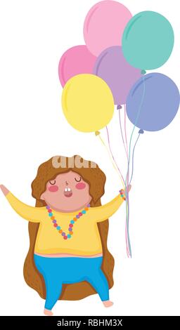 Little chubby girl with balloons air Stock Vector