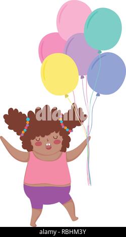 Little chubby girl with balloons air Stock Vector