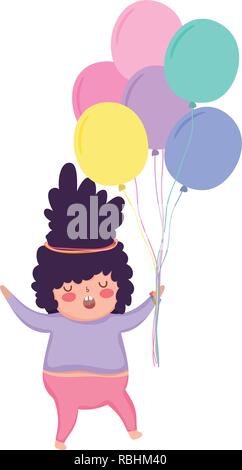 Little chubby girl with balloons air Stock Vector