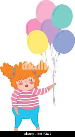 Little chubby girl with balloons air Stock Vector