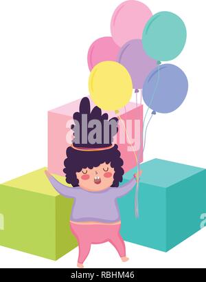 Little chubby girl with balloons air and blocks Stock Vector