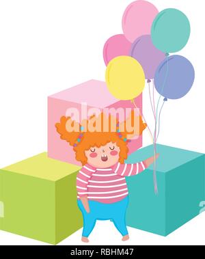 Little chubby girl with balloons air and blocks Stock Vector