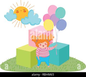 Little chubby girl with balloons air and blocks Stock Vector