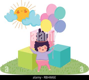 Little chubby girl with balloons air and blocks Stock Vector