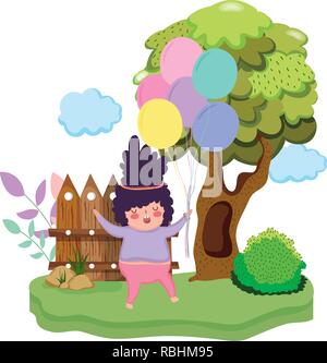 Little chubby girl in the landscape Stock Vector