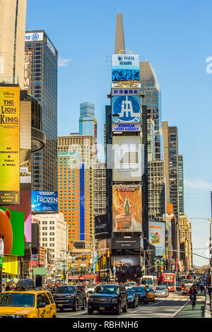 NEW YORK CITY- APRIL 2, 2018 : Broadway Theater District one of the main Manhattan Landmarks Stock Photo