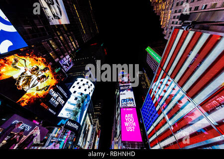 NEW YORK CITY- APRIL 2, 2018 : Times square Broadway Theater District one of the main Manhattan Landmarks Stock Photo