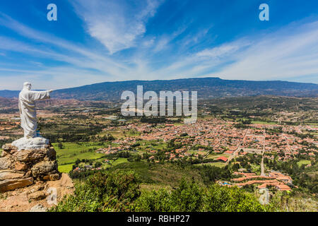 Mirador El Santo and his Jesus statue Villa de Leyva  skyline cityscape Boyaca in Colombia South America Stock Photo