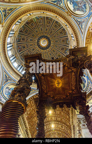 Vatican city, Vatican - October 05, 2018: Altar with Bernini's baldacchino. Interior of Saint Peter's Basilica Stock Photo
