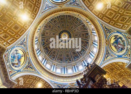 Vatican city, Vatican - October 05, 2018: IGreat dome with mosaic and stucco ornaments. nterior of Saint Peter's Basilica Stock Photo