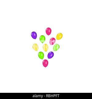Color composition of vector realistic balloons isolated on white background. Balloons isolated. For Birthday greeting cards or other designs Stock Vector