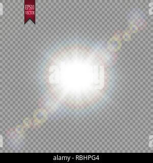 Bright light effect with multi-colored highlights. Iridescent flare from the lens on a transparent background Stock Vector