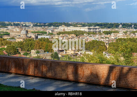 Rome, Italy - October 05, 2018: Wall of the constitution of the Roman Republic on Janiculum hill, Terrazza del Gianicolo Stock Photo