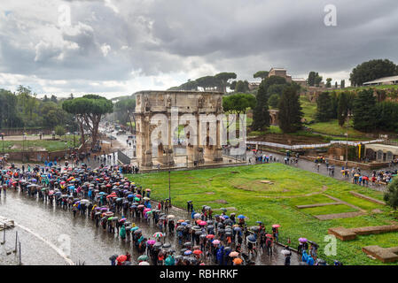 Rome, Italy - October 07, 2018: Arch of Constantine is triumphal archin rain Stock Photo