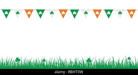 party flags with clover leaves on white background with meadow vector illustration EPS10 Stock Vector