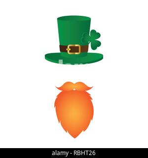 leprechaun character face with red beard and hat with clover on white background vector illustration EPS10 Stock Vector