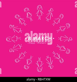 international women's day with womans group on a pink background vector illustration EPS10 Stock Vector