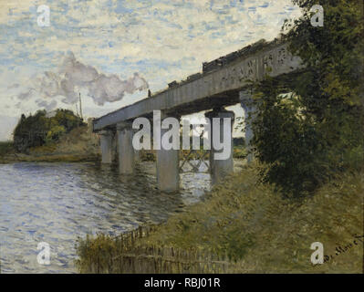 Le pont du chemin de fer à Argenteuil / The Railroad bridge in Argenteuil / Die Eisenbahnbrücke von Argenteuil. Date/Period: 1873 - 1874. Painting. Oil on canvas. Height: 540 mm (21.25 in); Width: 710 mm (27.95 in). Author: CLAUDE MONET. MONET, CLAUDE. Stock Photo