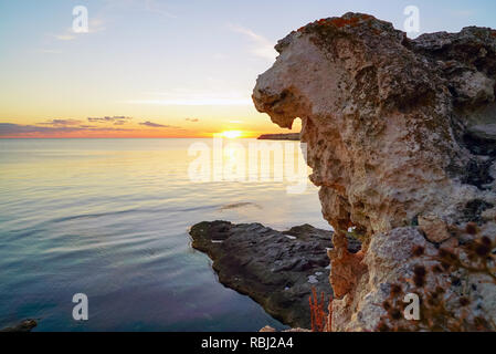 Grotto in the rock on the beach . Tarhankut. Crimea, Russia Stock Photo
