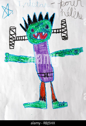 A 6 yr olds drawing of Frankenstein Stock Photo